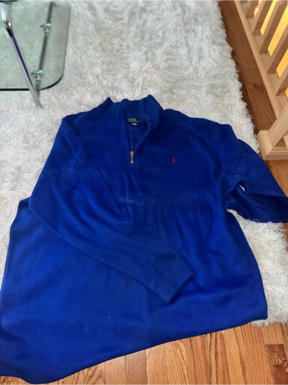 Ralph Lauren Men's Cobalt Blue Quarter-Zip Sweater with Red Polo Logo